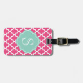 Roze en Aqua Modern Moroccan Custom Monogram Bagagelabel (Voorkant horizontaal)