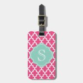 Roze en Aqua Modern Moroccan Custom Monogram Bagagelabel (Voorkant verticaal)