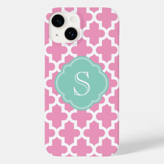 Roze en Aqua Modern Moroccan Custom Monogram Case-Mate iPhone Case (Achterkant)