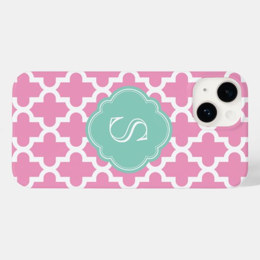 Roze en Aqua Modern Moroccan Custom Monogram Case-Mate iPhone Case (Achterkant (horizontaal))