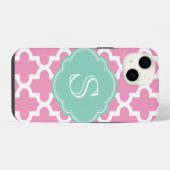 Roze en Aqua Moderne Marokkaanse Aangepaste Monogr iPhone Hoesje (Achterkant horizontaal)