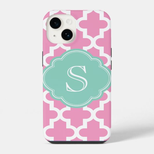 Roze en Aqua Moderne Marokkaanse Aangepaste Monogr iPhone Hoesje (Achterkant)