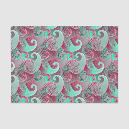 Roze en Aqua Paisley Damask Pattern Tissuepapier (Voorkant)