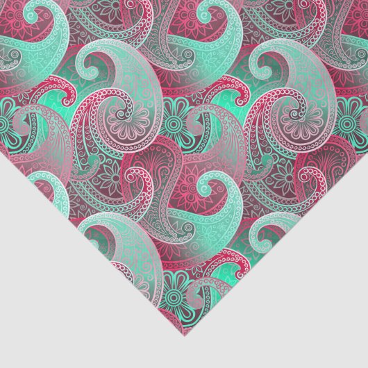 Roze en Aqua Paisley Damask Pattern Tissuepapier (Detail)