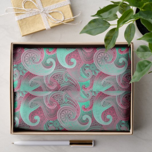 Roze en Aqua Paisley Damask Pattern Tissuepapier (Geschenk)