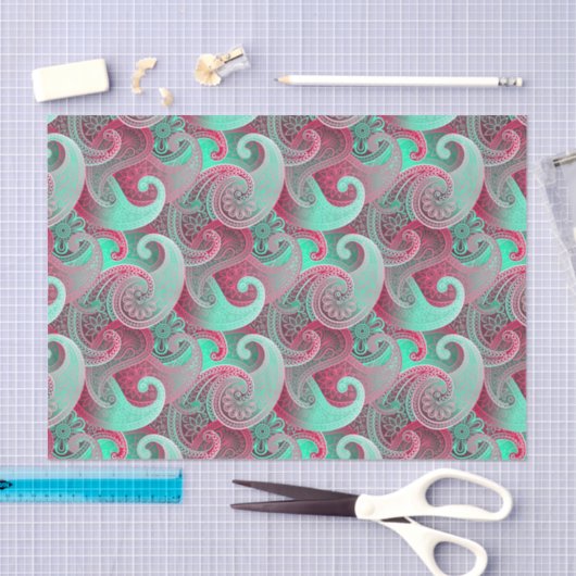 Roze en Aqua Paisley Damask Pattern Tissuepapier (Craft)