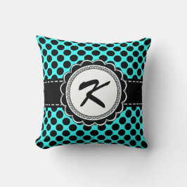 Roze en Aqua Polka Dots Retro Monogram Letter K Kussen