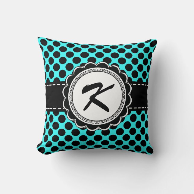 Roze en Aqua Polka Dots Retro Monogram Letter K Kussen (Voorkant)