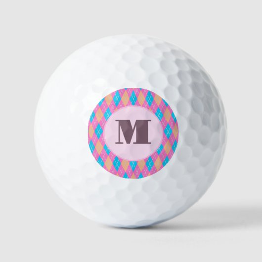 Roze en Aqua preppy argyle aangepaste monogram dam Golfballen (Voorkant)