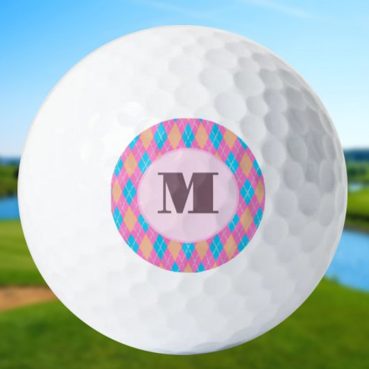 Roze en Aqua preppy argyle aangepaste monogram dam Golfballen