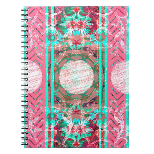 Roze en Aqua Shabby Chic Boho Victoriaans Floral Notitieboek (Voorkant)