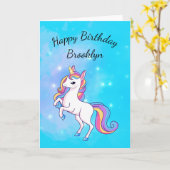Roze en Aqua Skies Magical Unicorn Girly Birthday Kaart (Gele Bloem)