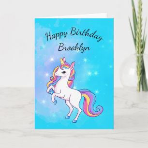Roze en Aqua Skies Magical Unicorn Girly Birthday Kaart