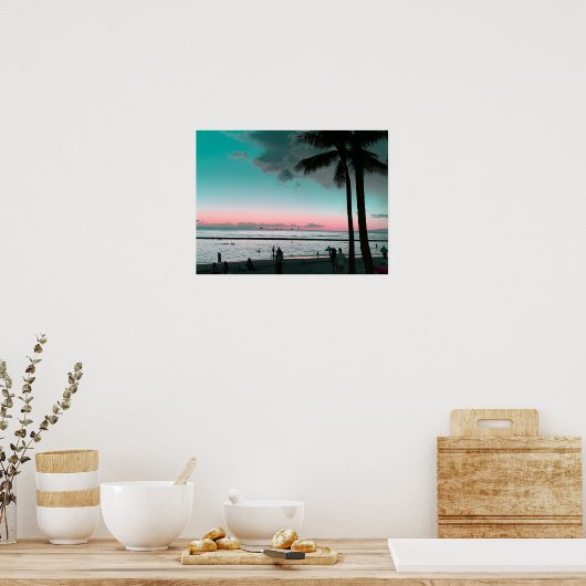 Roze en Aqua Sky Hawaii Beach Poster (Keuken)