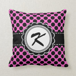 Roze en Aqua Stippen Retro Monogram Letter K Kussen
