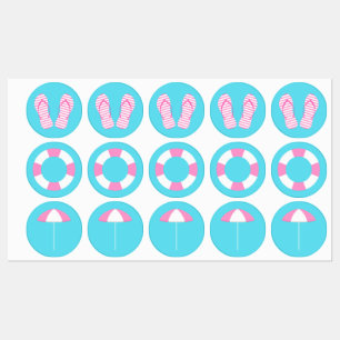 Roze en Aqua Strand Verjaardagsfeest Decoraties Labels