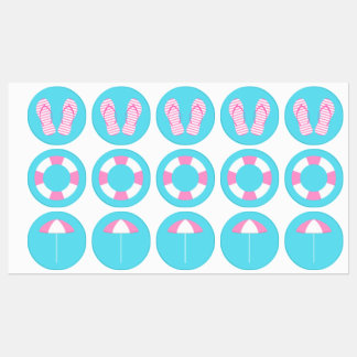 Roze en Aqua Strand Verjaardagsfeest Decoraties Labels
