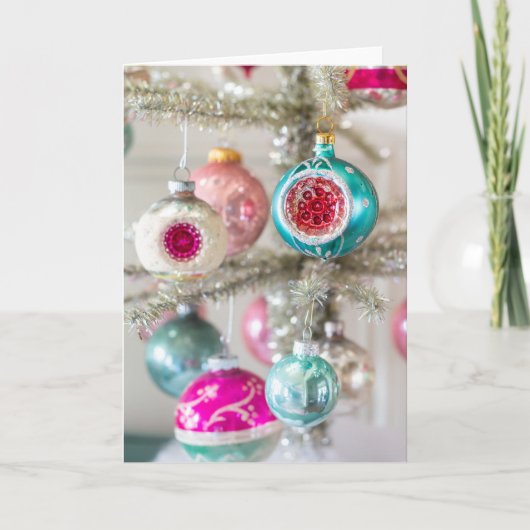 Roze en Aqua Vintage Kerst Ornamenten Kaart (Voorkant)