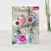 Roze en Aqua Vintage Kerstbal Kaart (Voorkant)
