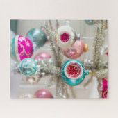 Roze en Aqua Vintage kerstversieringen Puzzle Legpuzzel (Horizontaal)