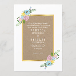 Roze en aqua vintage, kraftpapier bruiloft kaart