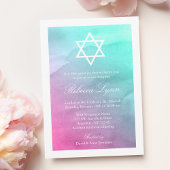 Roze en Aqua Waterverf Bat Mitzvah Uitnodigingen