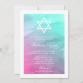Roze en Aqua Waterverf Bat Mitzvah Uitnodigingen (Voorkant)