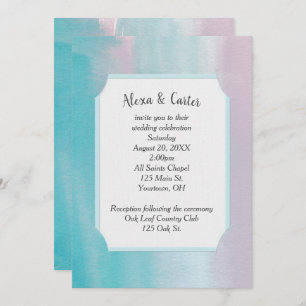 Roze en Aqua Waterverf Wedding Invite Kaart