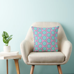 Roze en Aqua Zeshoek Draai Geometrisch Patroon Kussen