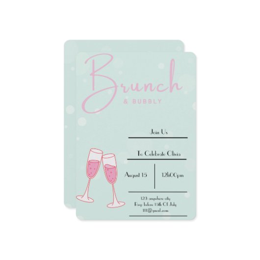 Roze en Baby Blue Bruids Douche Uitnodiging (Voorkant / Achterkant in situ)