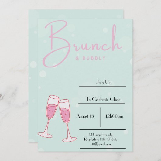 Roze en Baby Blue Bruids Douche Uitnodiging (Voorkant / Achterkant)