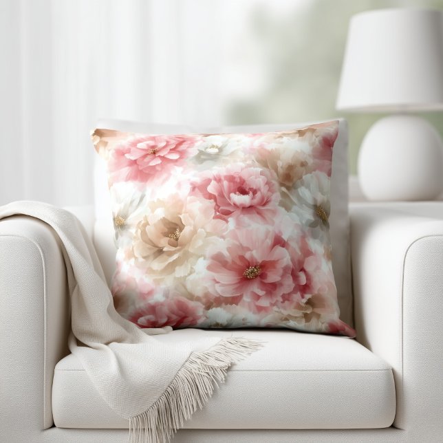 Roze en beige bloemmotief kussen (Creator heeft geüpload)