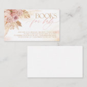 Roze en Beige Boho Pampas Boeken voor Baby shower Informatiekaartje (Voorkant / Achterkant)