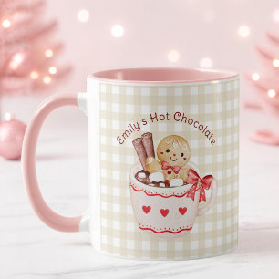 Roze en beige Buffalo geruite meisjes hete chocola Mok