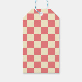 Roze en beige checkboard cadeaulabel