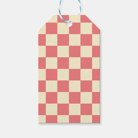 Roze en beige checkboard cadeaulabel (Voorkant)