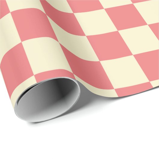 Roze en beige checkboard cadeaupapier (Rol Hoek)