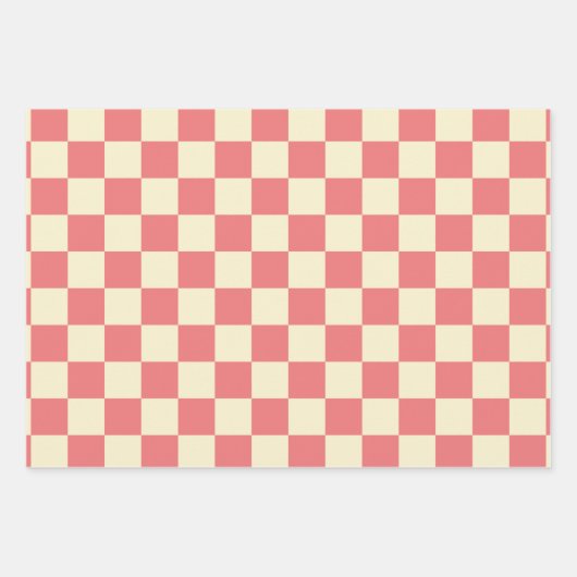 Roze en beige checkboard inpakpapier vel (Voorkant 3)