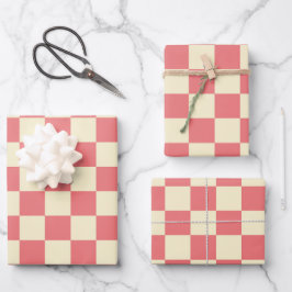 Roze en beige checkboard inpakpapier vel