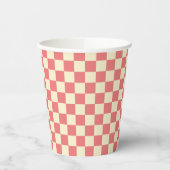 Roze en beige checkboard papieren bekers (Links)