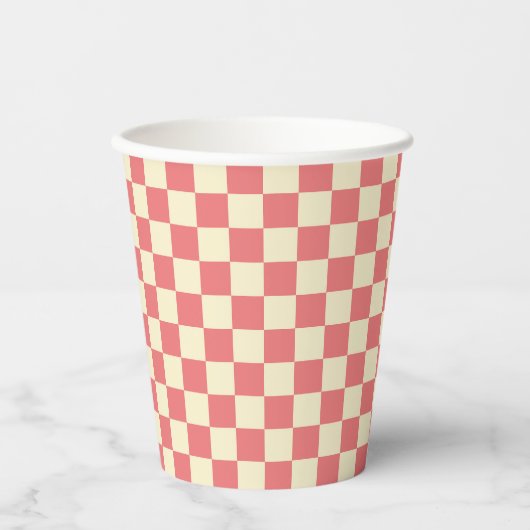 Roze en beige checkboard papieren bekers (Voorkant)