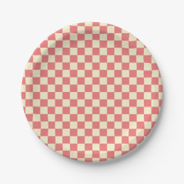 Roze en beige checkboard papieren bordje