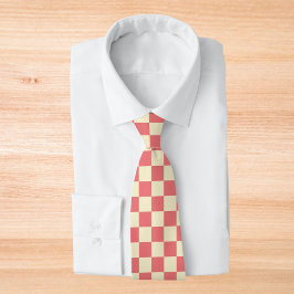 Roze en beige checkboard stropdas