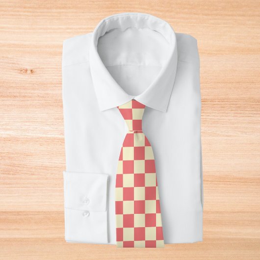 Roze en beige checkboard stropdas