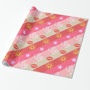 Roze en beige diagonale strepen cadeaupapier