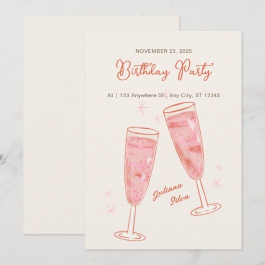 Roze en Beige Eenvoudige Creatieve Gelukkige Verja Kaart (Voorkant / Achterkant)