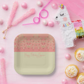 Roze en beige Floral, gecentreerd vierkant Papieren Bordje (Feest)