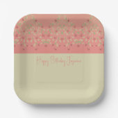 Roze en beige Floral, gecentreerd vierkant Papieren Bordje (Voorkant)