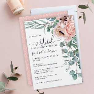 Roze en beige Floral Virtual Baby shower Kaart