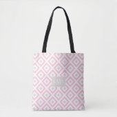 Roze en beige Geometrische Patroon monogrammen Tote Bag (Voorkant)